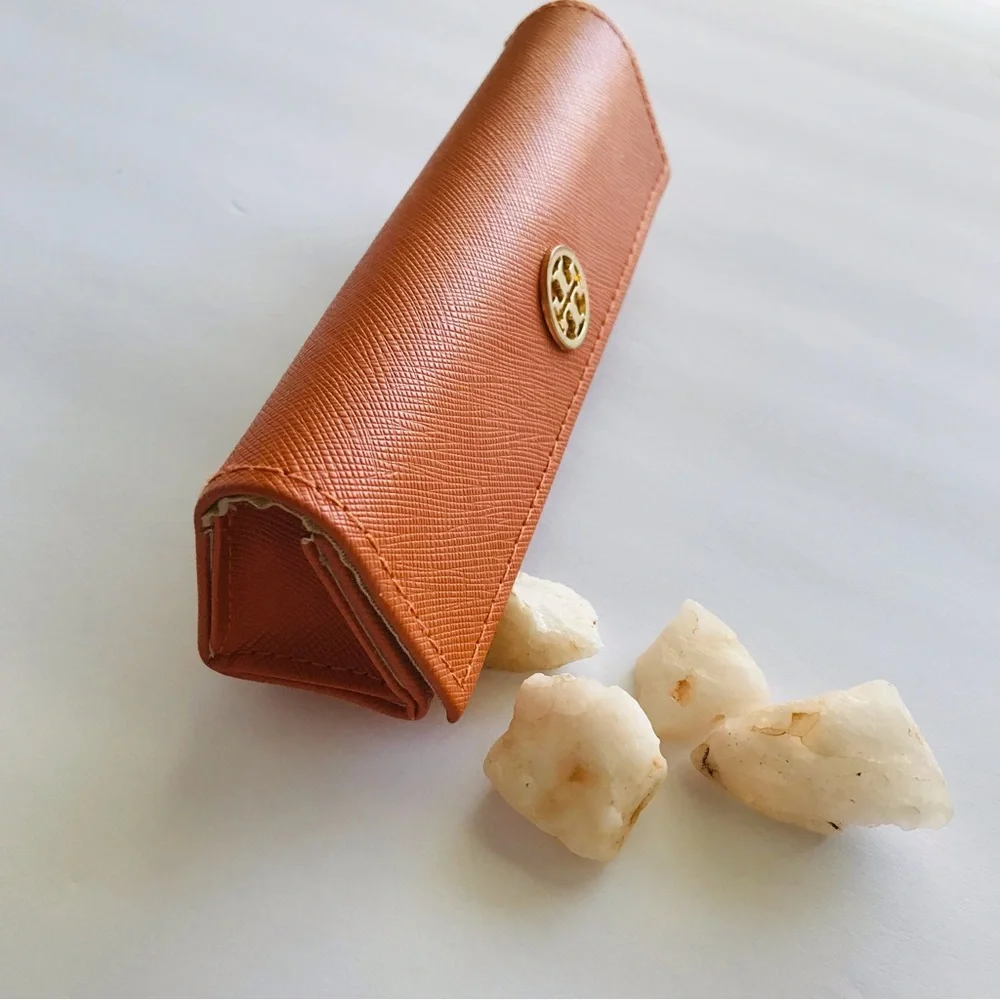 TORY BURCH Orange Leather Sunglasses/Eyeglasses Case